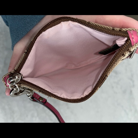 Pink & Brown Vintage Coach Monogram Wristlet - Picture 2 of 8